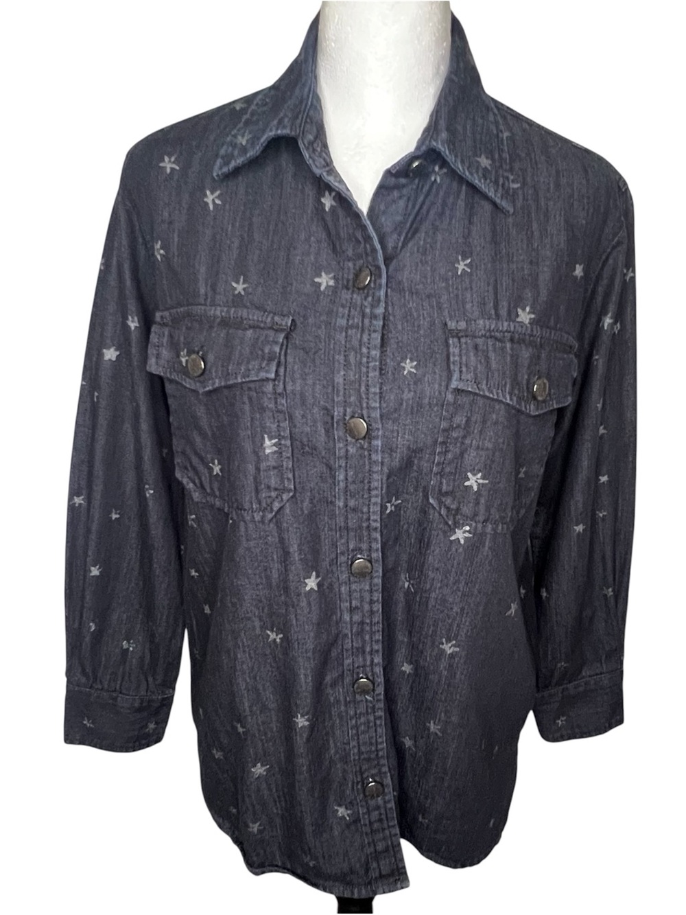 Current/Elliott Dark Denim Blue Star Button Down Women Top Sz M Americana